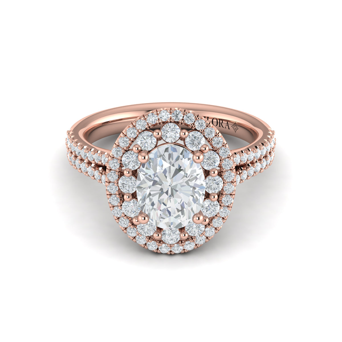 14kt Rose Gold Oval Diamond Double Halo Engagement Ring