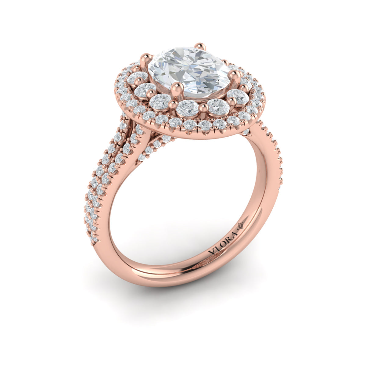 14kt Rose Gold Oval Diamond Double Halo Engagement Ring