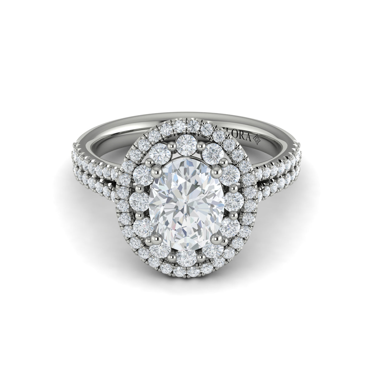 14K White Gold Oval Diamond Double Halo Engagement Ring
