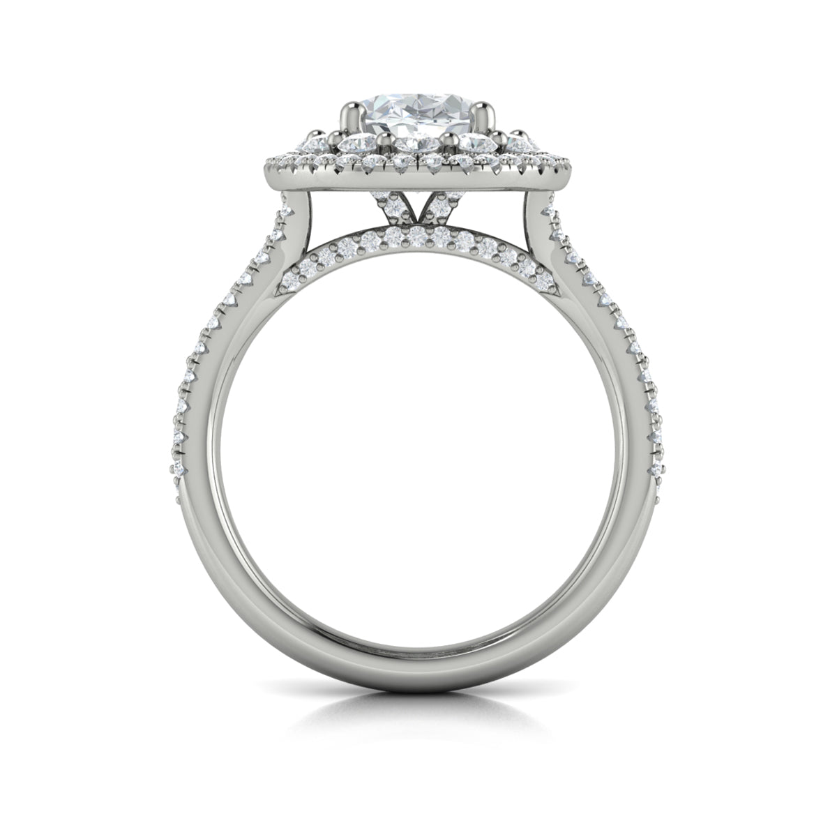 14K White Gold Oval Diamond Double Halo Engagement Ring