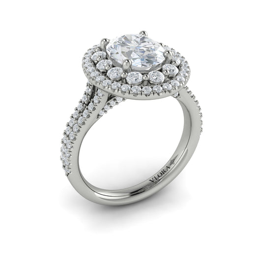 14K White Gold Oval Diamond Double Halo Engagement Ring