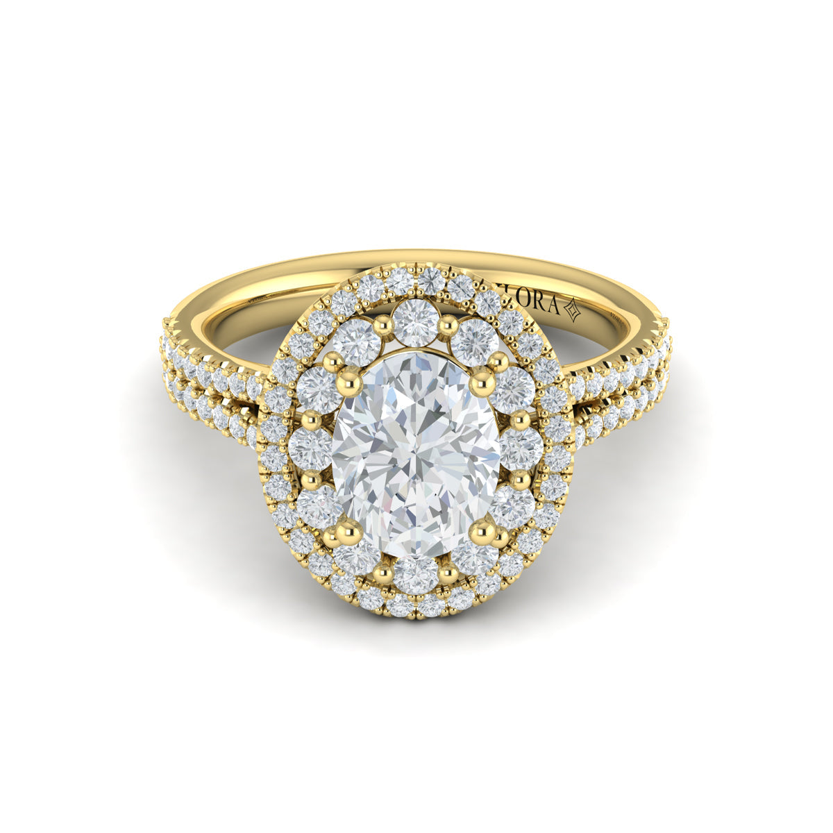 14kt Yellow Gold Oval Diamond Double Halo Engagement Ring