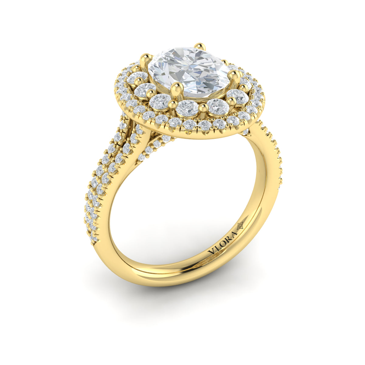 14kt Yellow Gold Oval Diamond Double Halo Engagement Ring