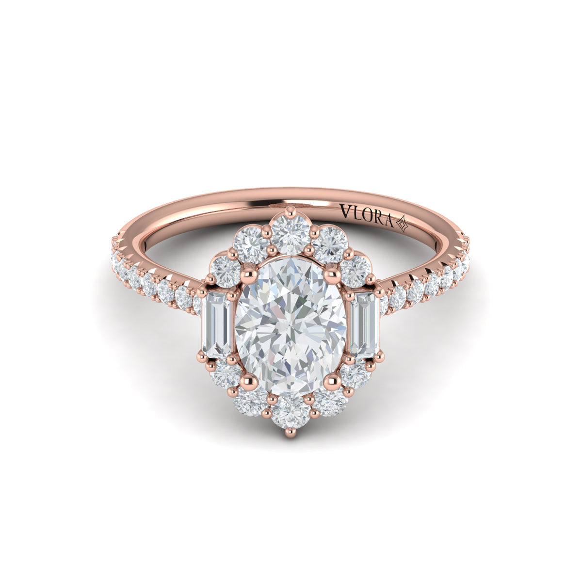 14kt Rose Gold Oval Diamond Halo Engagement Ring
