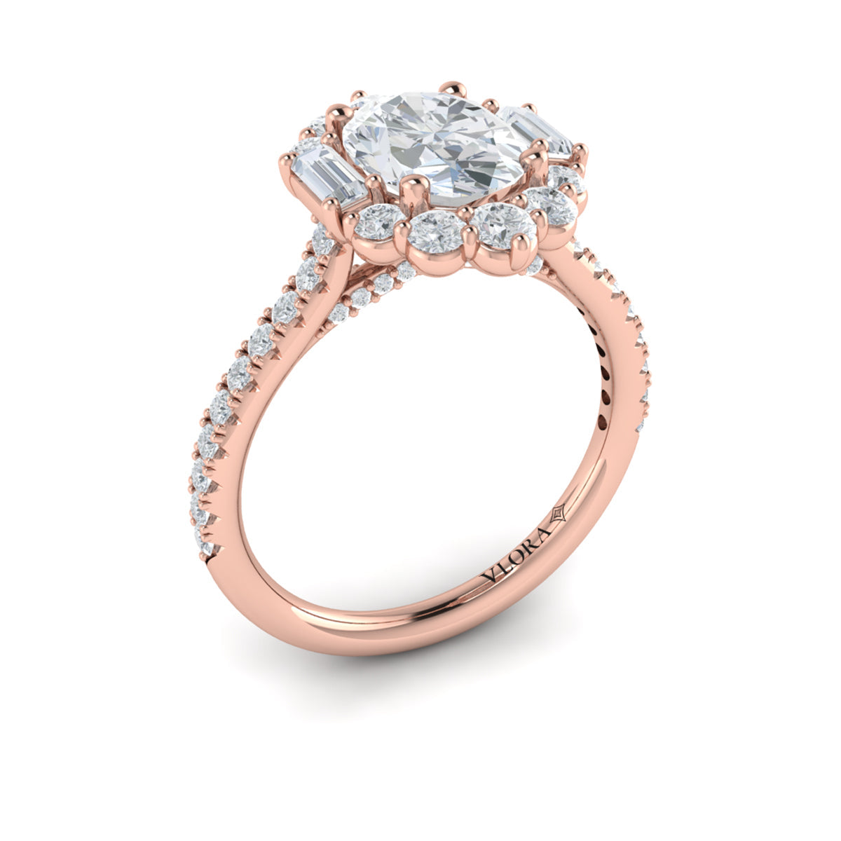 14kt Rose Gold Oval Diamond Halo Engagement Ring