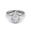 14K White Gold Oval Diamond Baguette Halo Ring