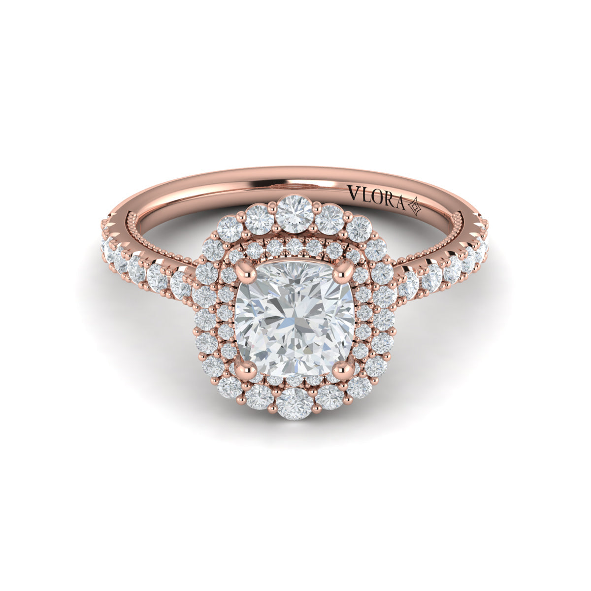 14K Rose Gold Cushion Double Halo Engagement Ring