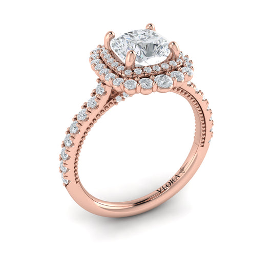 14K Rose Gold Cushion Double Halo Engagement Ring