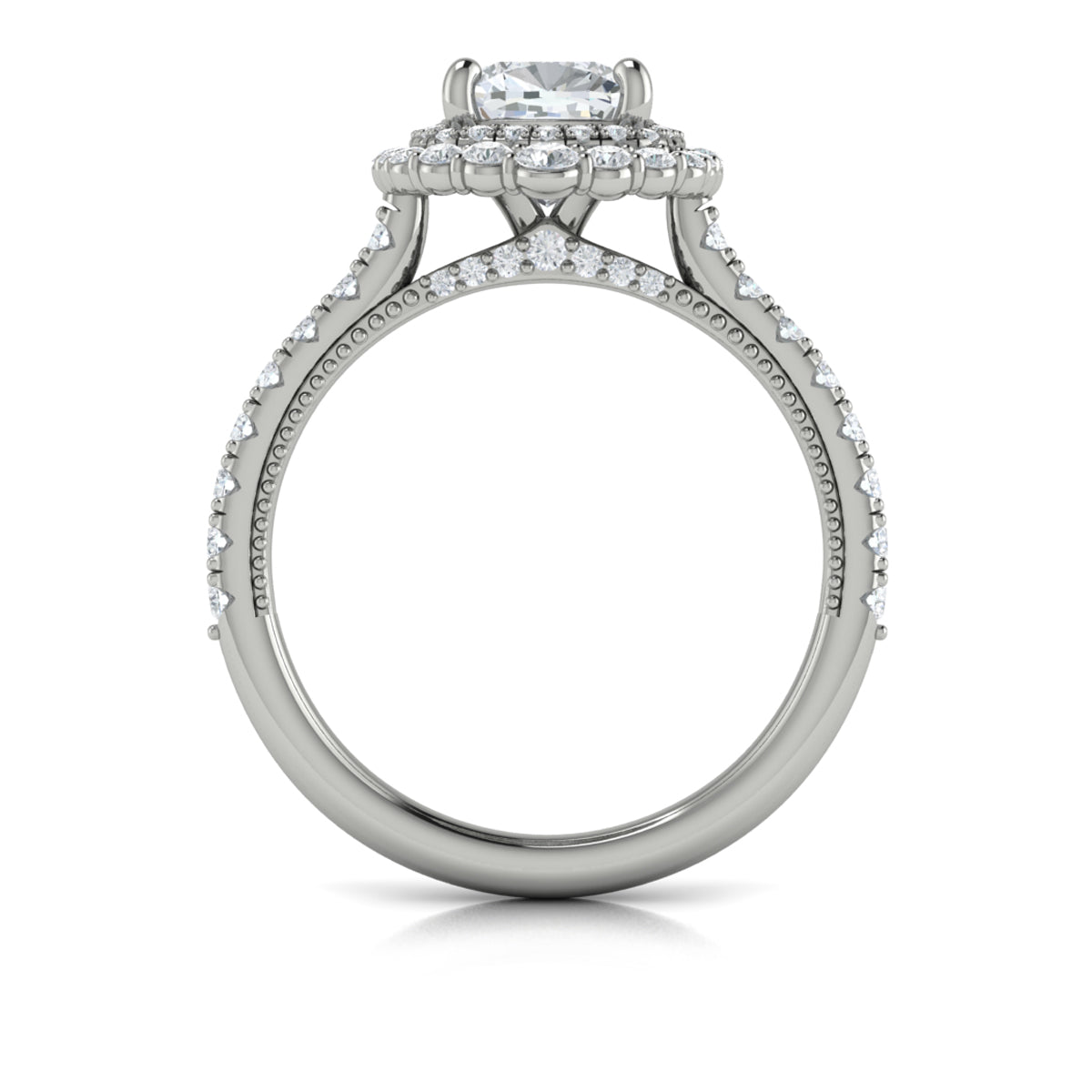 14kt White Gold Cushion Diamond Cathedral Halo Ring