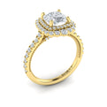 14kt Yellow Gold Cushion Diamond Cathedral Halo Ring