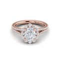14K Rose Gold Oval Diamond Halo Split Shank Ring