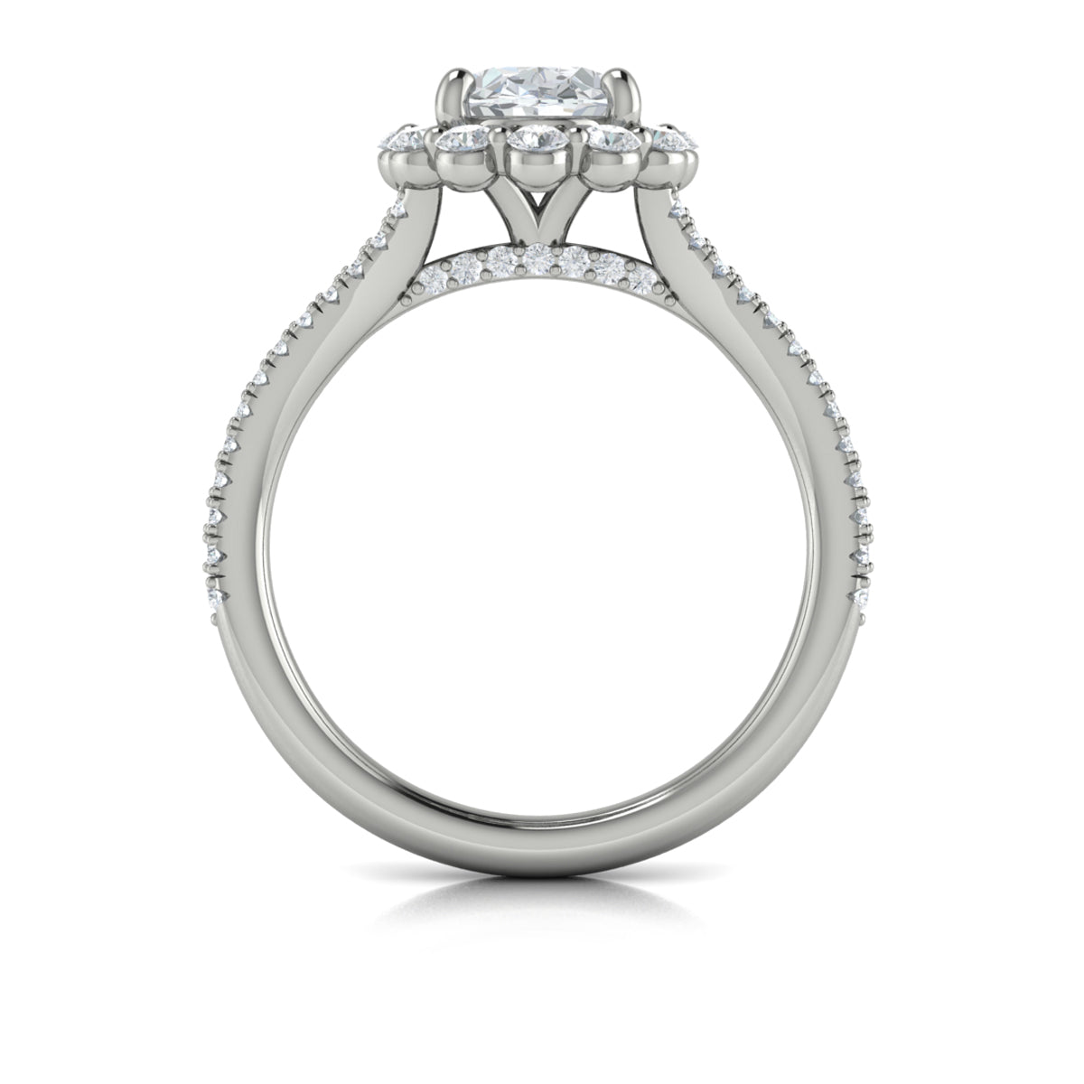 Platinum Oval Diamond Split Shank Halo Engagement Ring