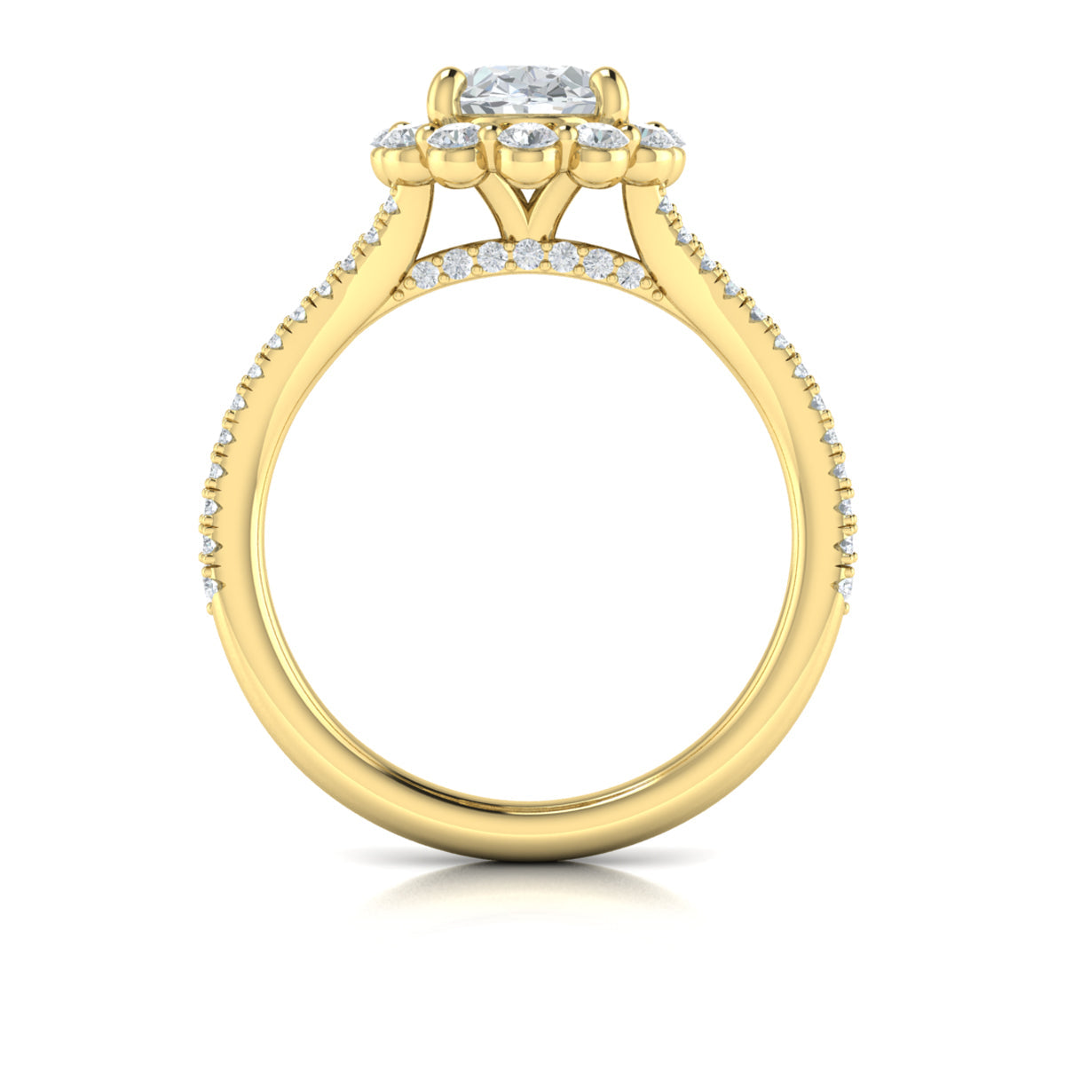 14kt Yellow Gold Oval Diamond Halo Split Shank Ring