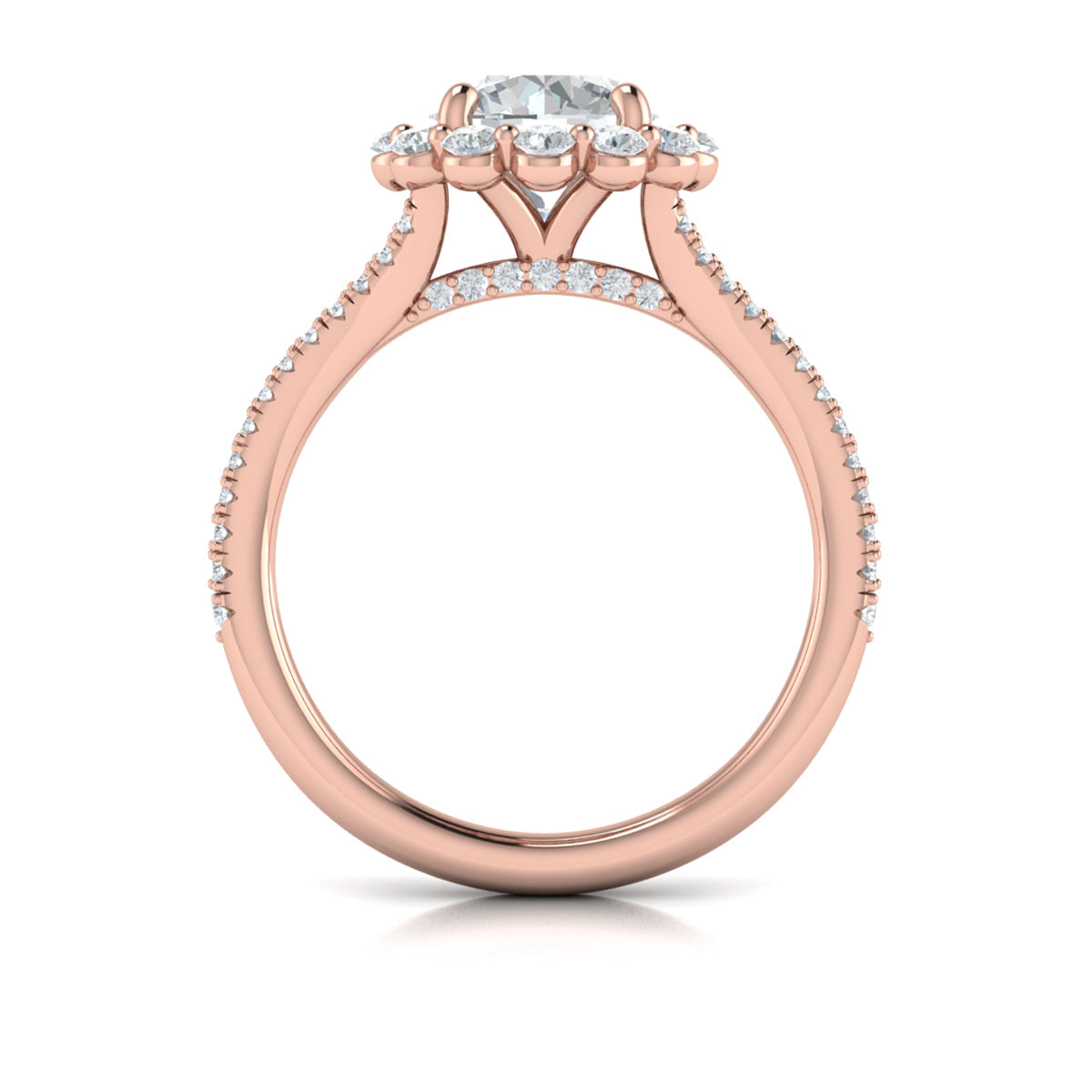 14kt Rose Gold Round Diamond Floral Halo Engagement Ring