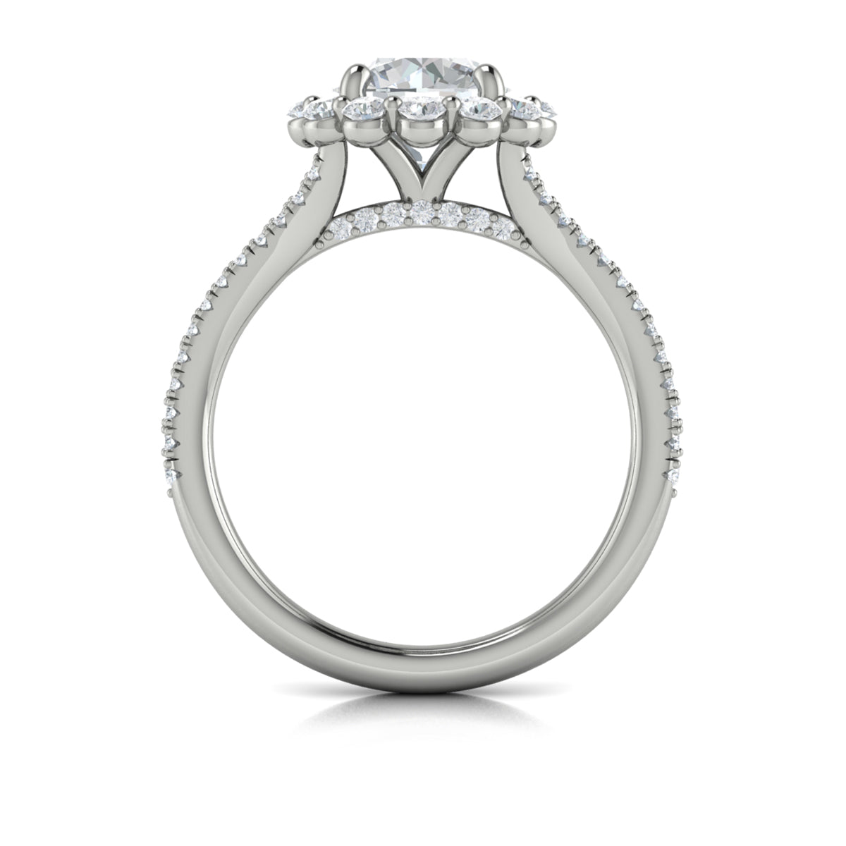 14K White Gold Floral Halo Diamond Engagement Ring