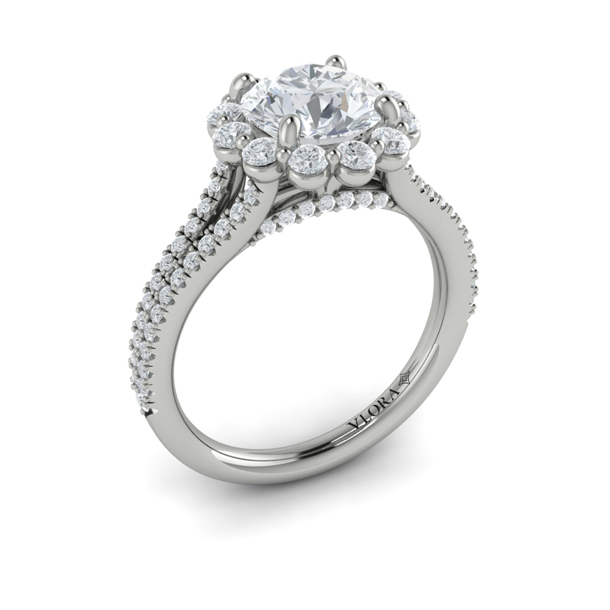 14K White Gold Floral Halo Diamond Engagement Ring
