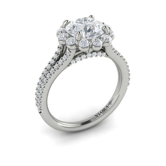 14K White Gold Floral Halo Diamond Engagement Ring