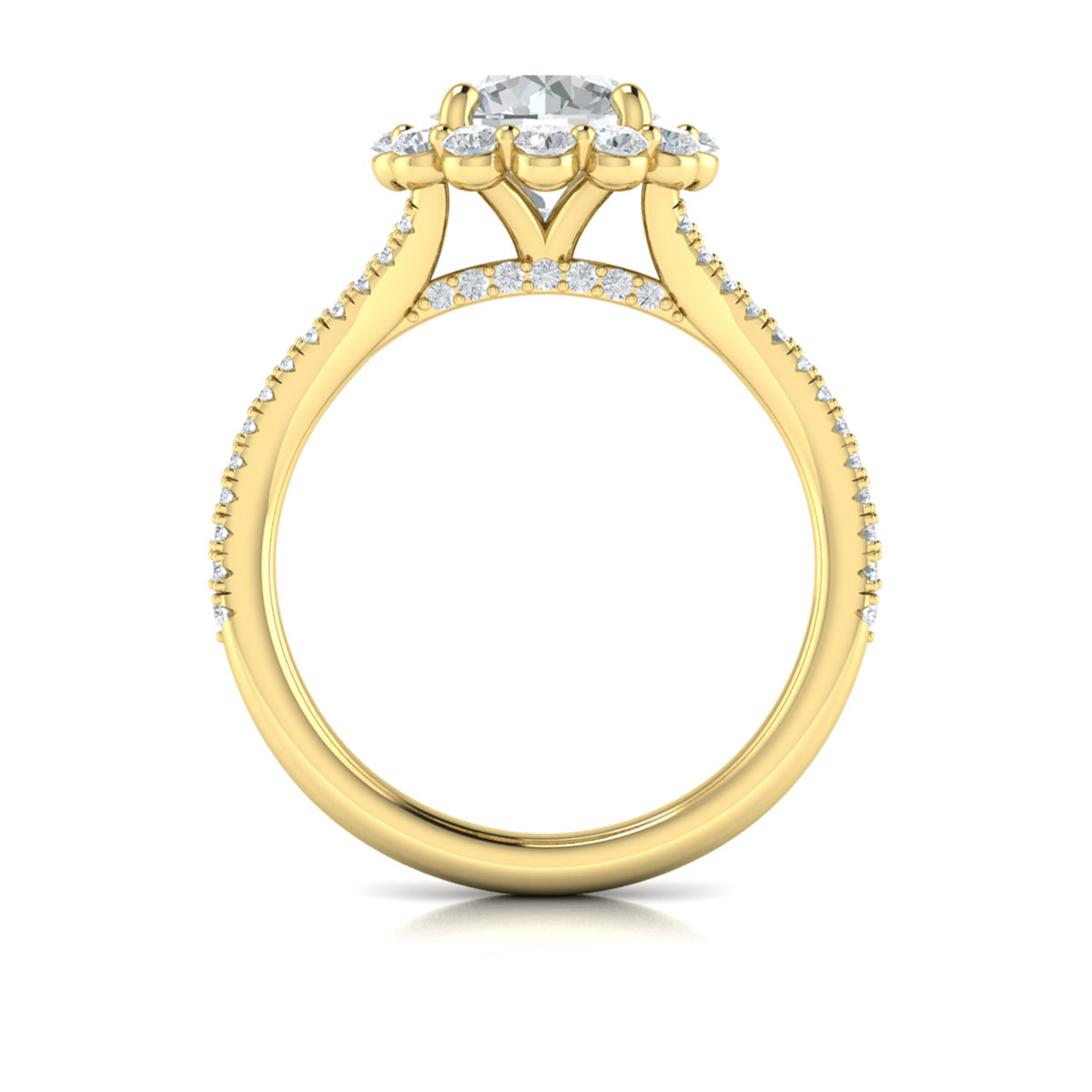 14kt Yellow Gold Round Diamond Floral Halo Ring
