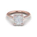 14K Rose Gold Emerald Cut Diamond Halo Engagement Ring