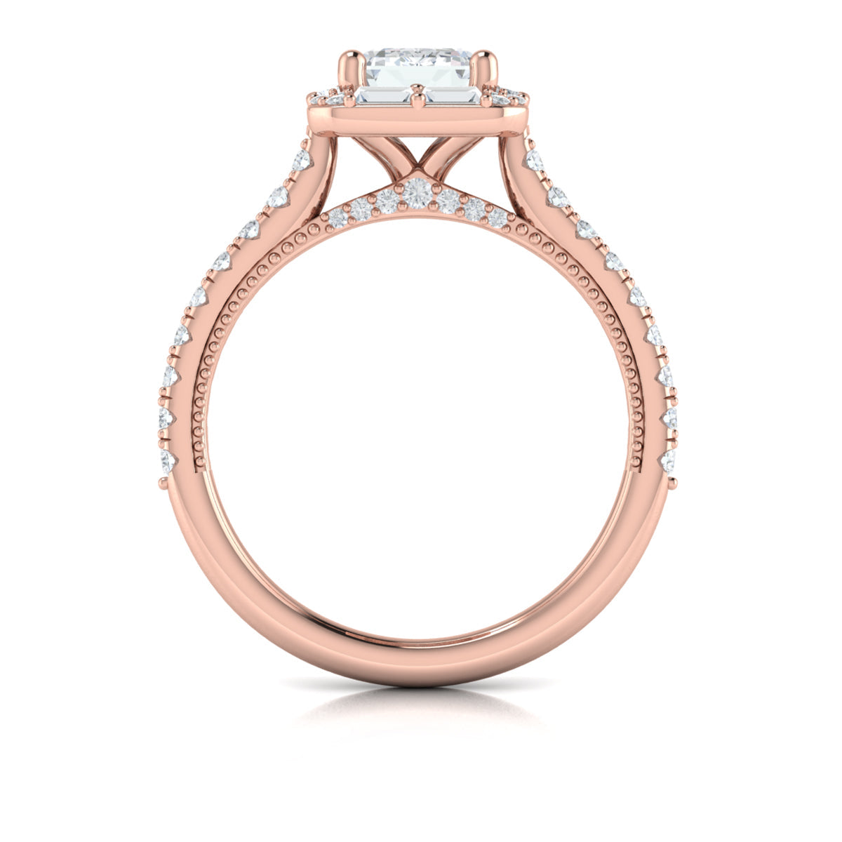 14K Rose Gold Emerald Cut Diamond Halo Engagement Ring