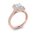 14K Rose Gold Emerald Cut Diamond Halo Engagement Ring