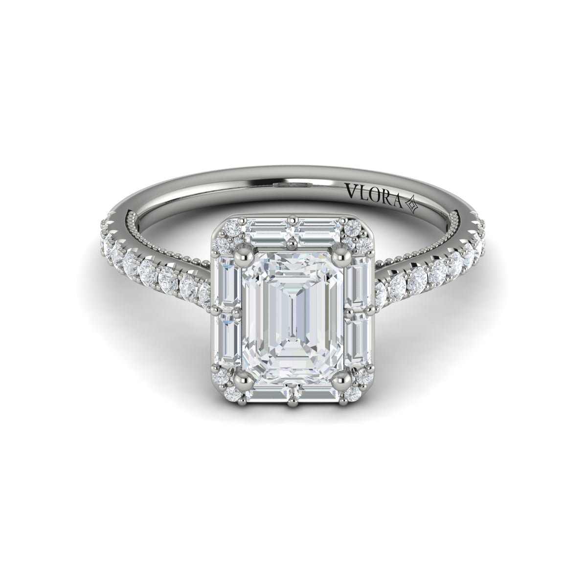 14kt White Gold Emerald Cut Diamond Halo Engagement Ring