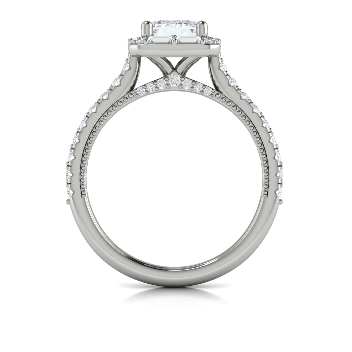 14kt White Gold Emerald Cut Diamond Halo Engagement Ring