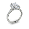 14kt White Gold Emerald Cut Diamond Halo Engagement Ring