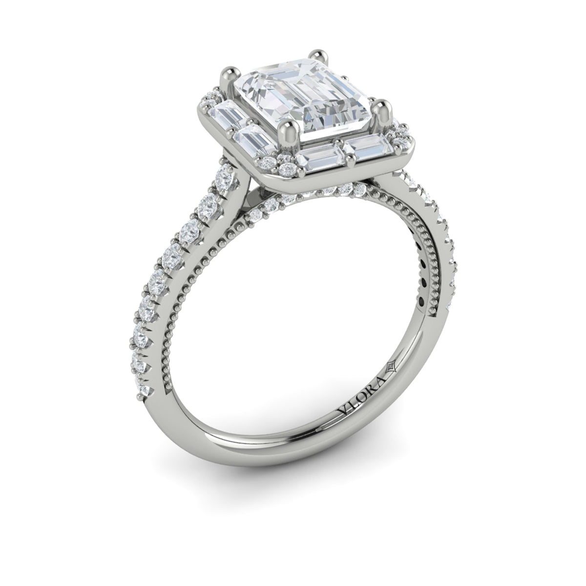 14kt White Gold Emerald Cut Diamond Halo Engagement Ring