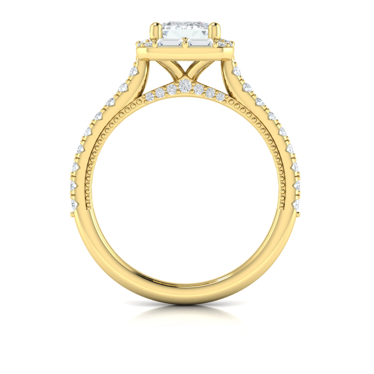14kt Yellow Gold Emerald Cut Diamond Halo Engagement Ring
