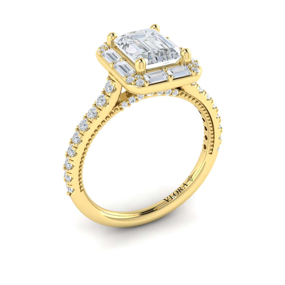 14kt Yellow Gold Emerald Cut Diamond Halo Engagement Ring