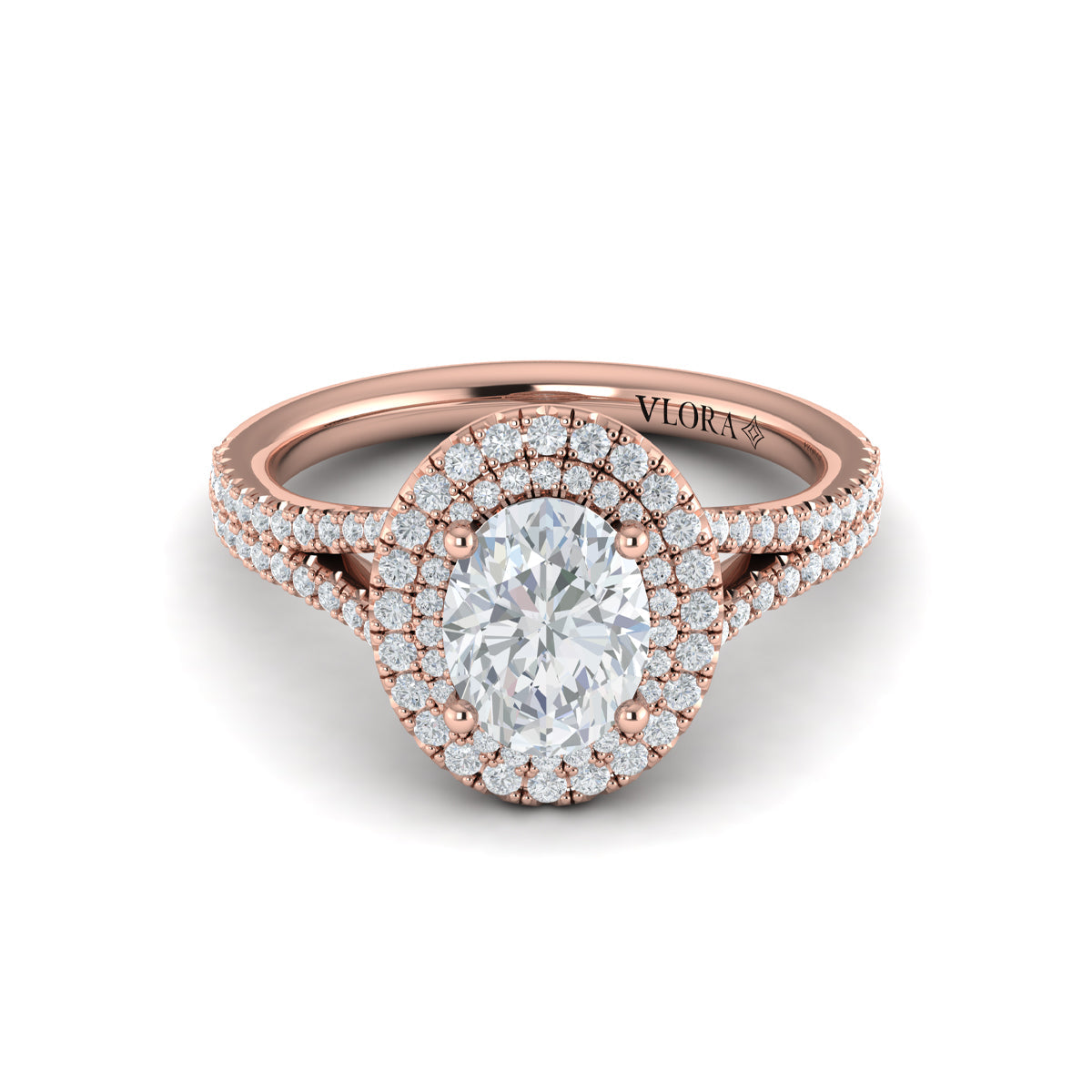 14K Rose Gold Oval Diamond Double Halo Engagement Ring
