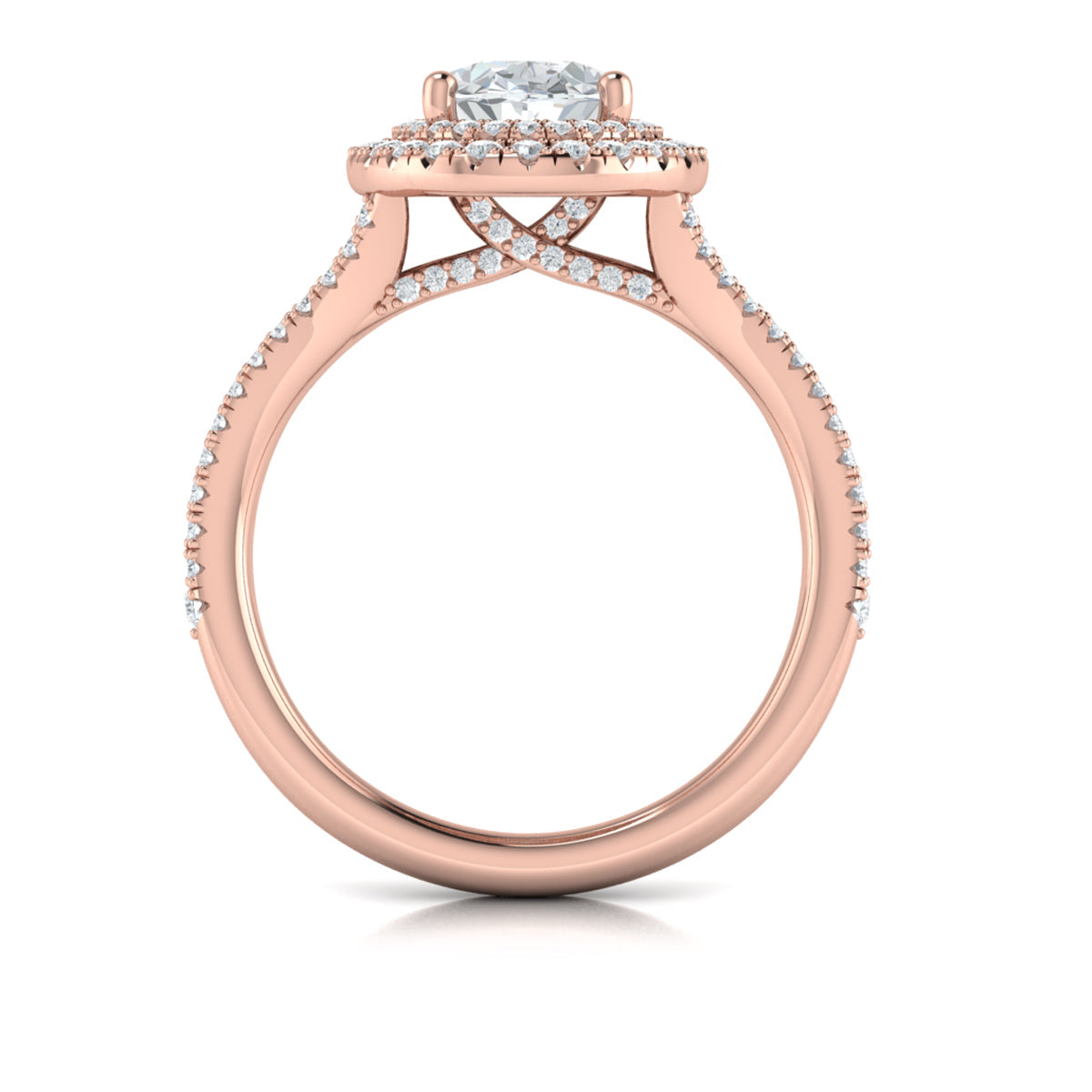 14K Rose Gold Oval Diamond Double Halo Engagement Ring