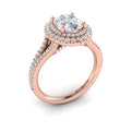14K Rose Gold Oval Diamond Double Halo Engagement Ring