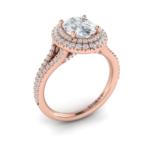 14K Rose Gold Oval Diamond Double Halo Engagement Ring