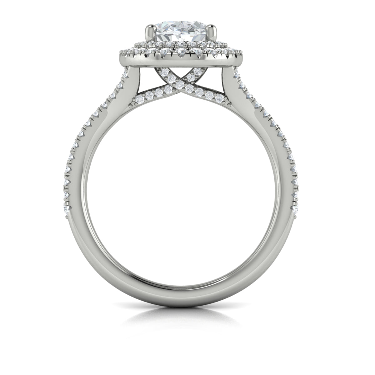 Platinum Double Halo Diamond Split Shank Engagement Ring