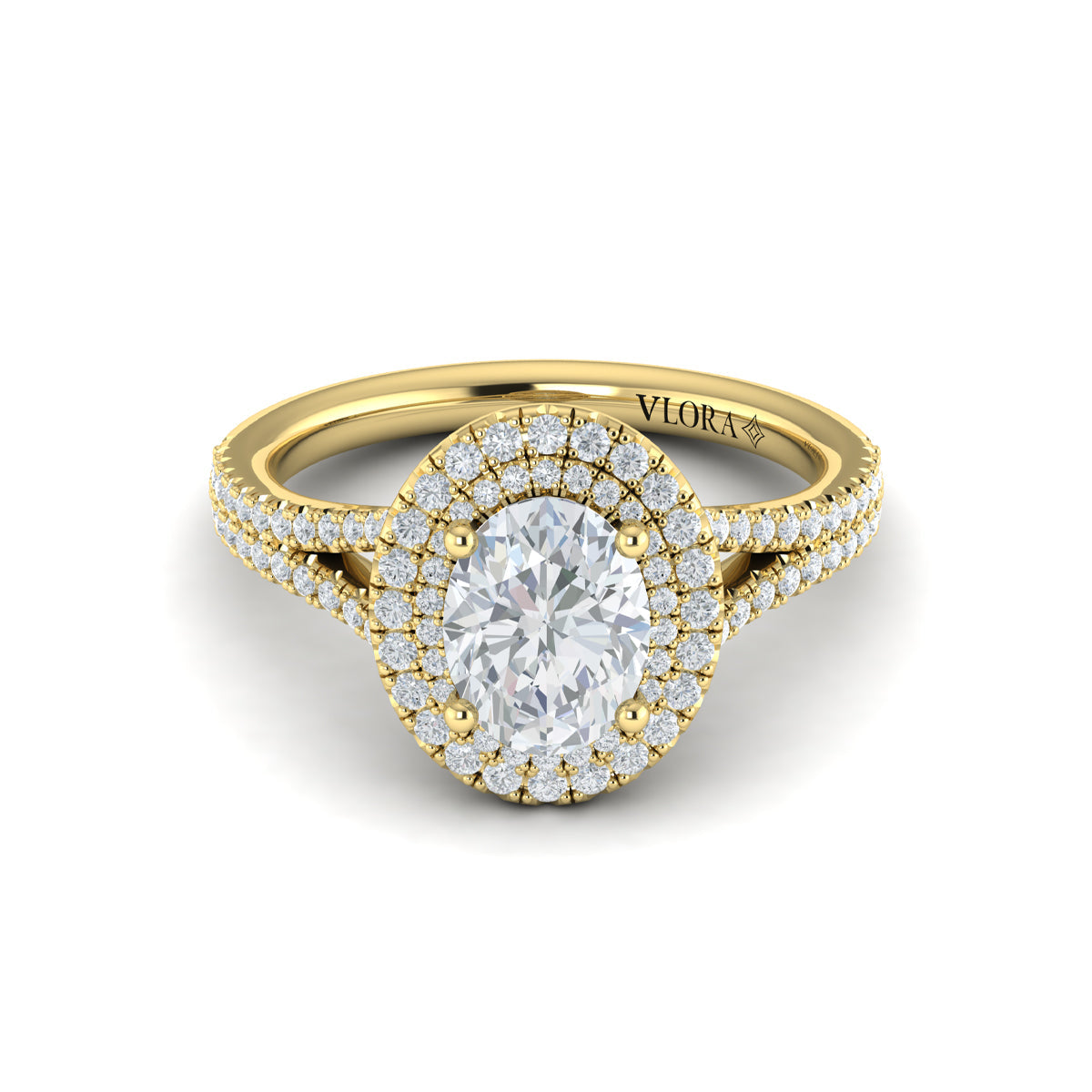 18kt Yellow Gold Double Halo Diamond Engagement Ring