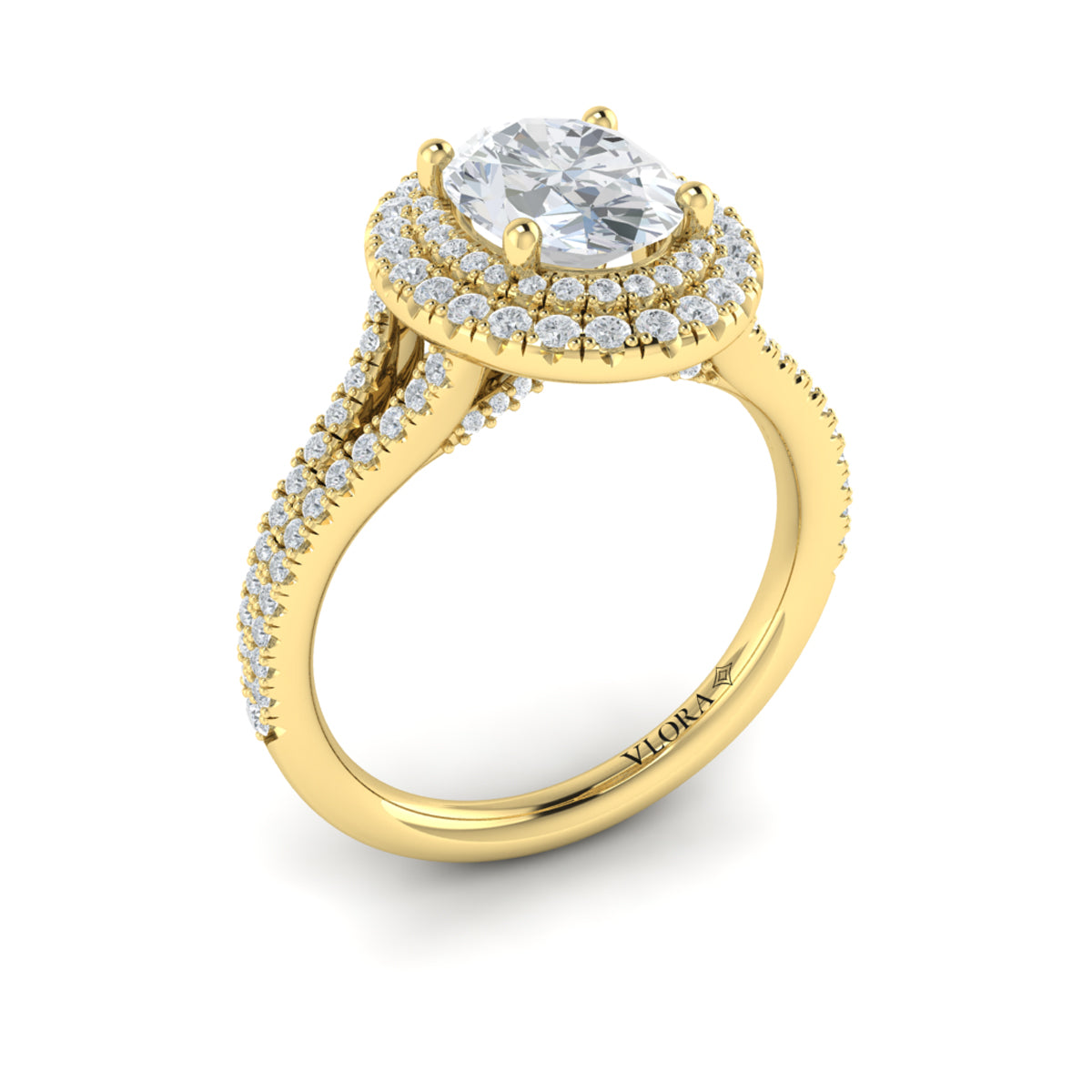 18kt Yellow Gold Double Halo Diamond Engagement Ring