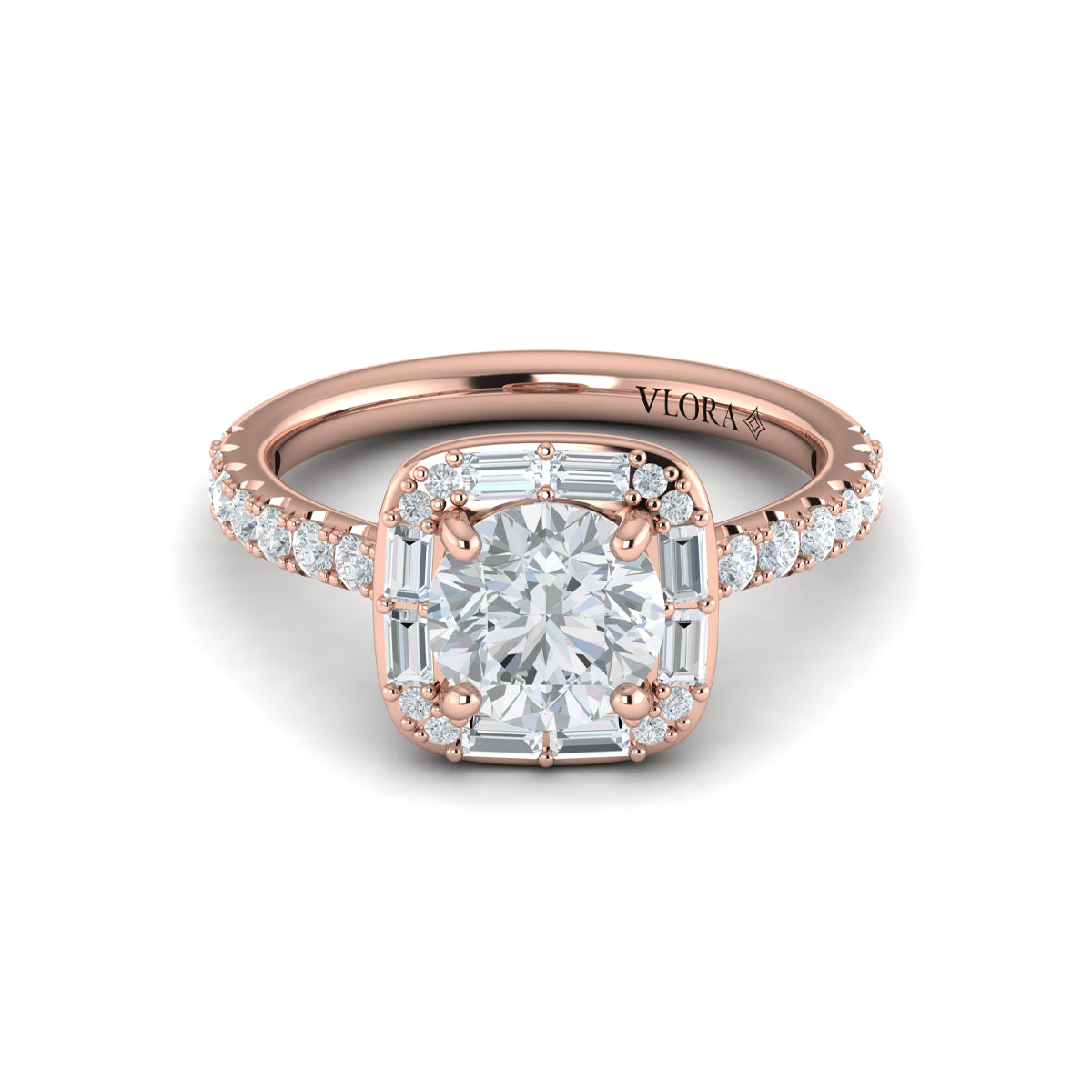 14kt Rose Gold Round Diamond Halo Engagement Ring