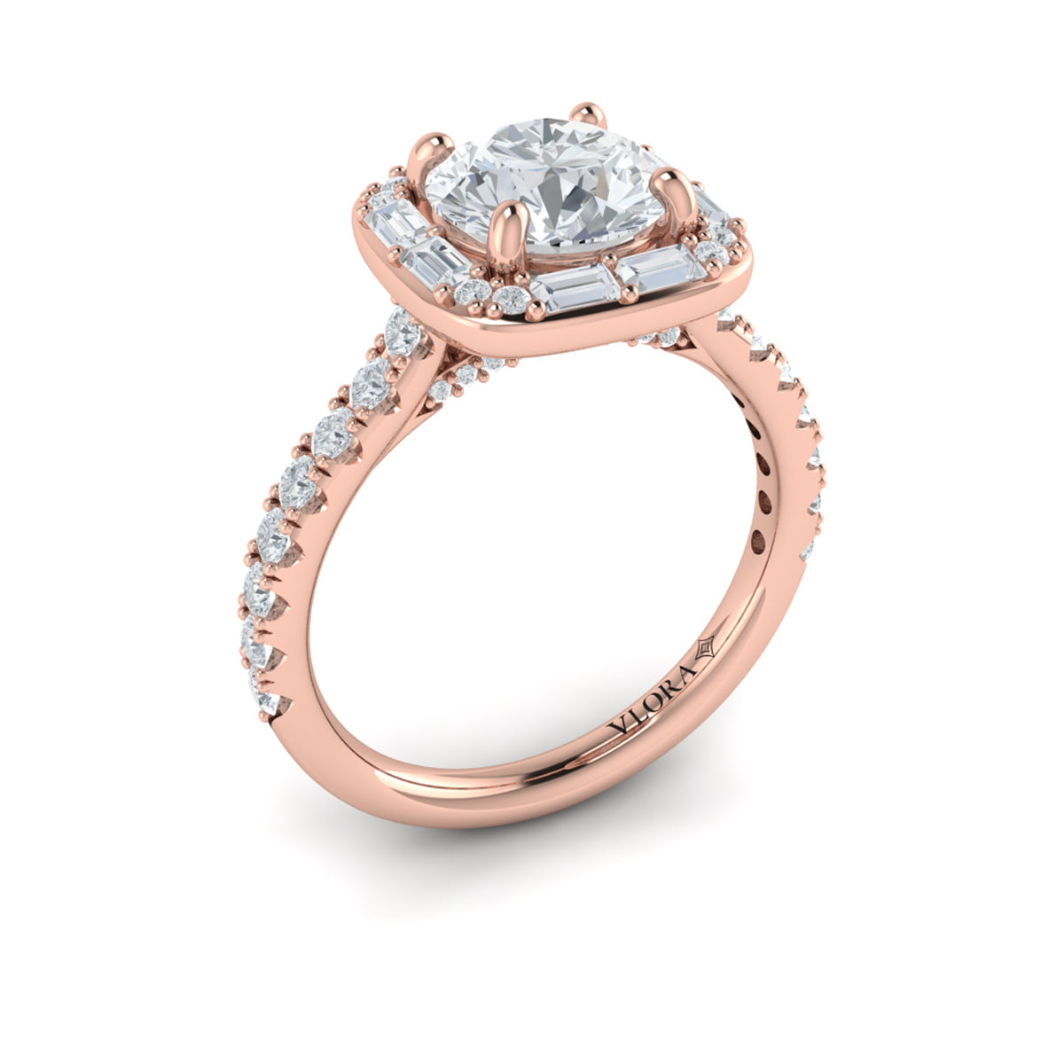 14kt Rose Gold Round Diamond Halo Engagement Ring