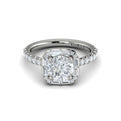 14K White Gold Round Diamond Cushion Halo Ring