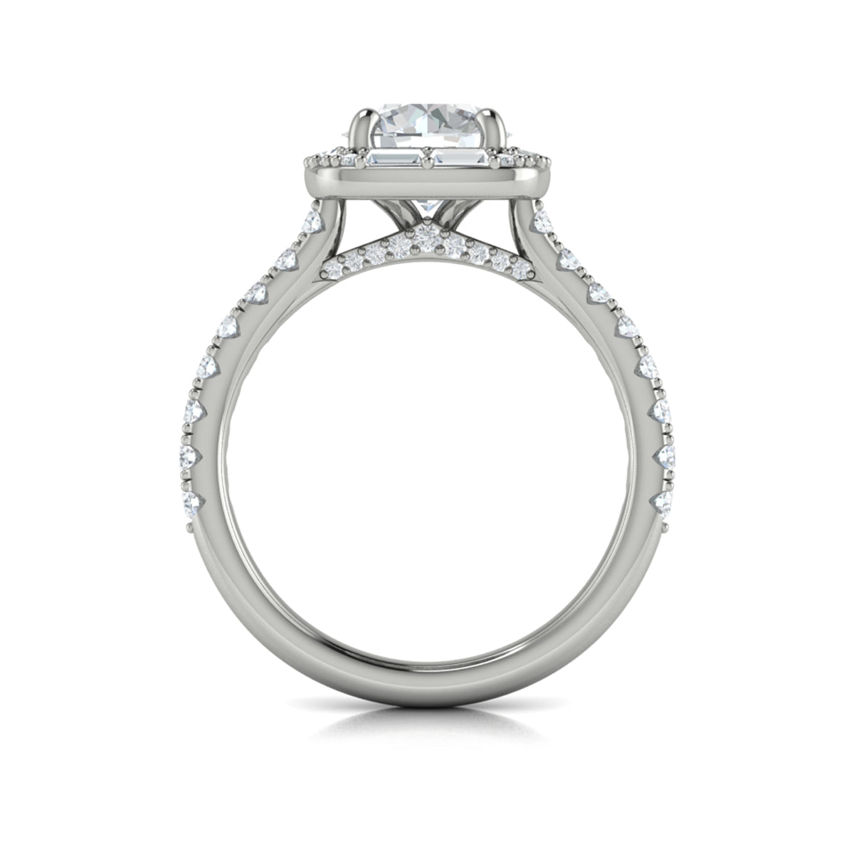 14K White Gold Round Diamond Cushion Halo Ring