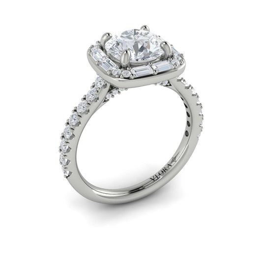 14K White Gold Round Diamond Cushion Halo Ring