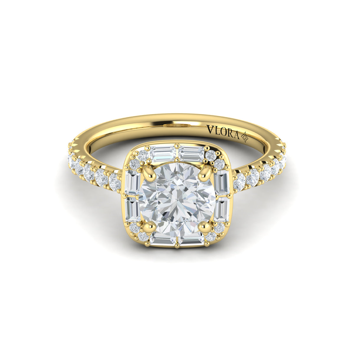 14kt Yellow Gold Round Diamond Halo Engagement Ring