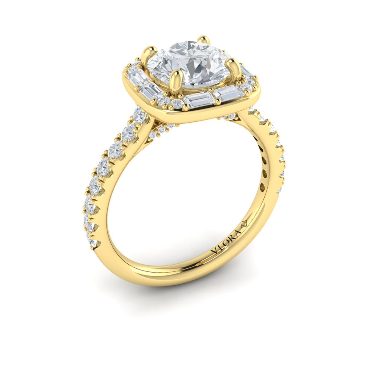 14kt Yellow Gold Round Diamond Halo Engagement Ring