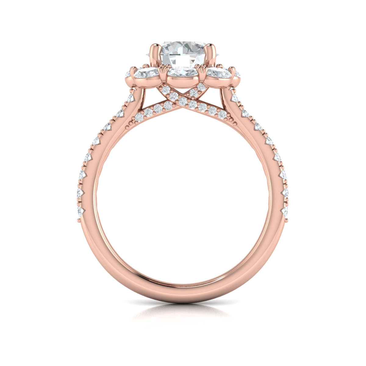 14kt Rose Gold Round Diamond Oval Halo Engagement Ring