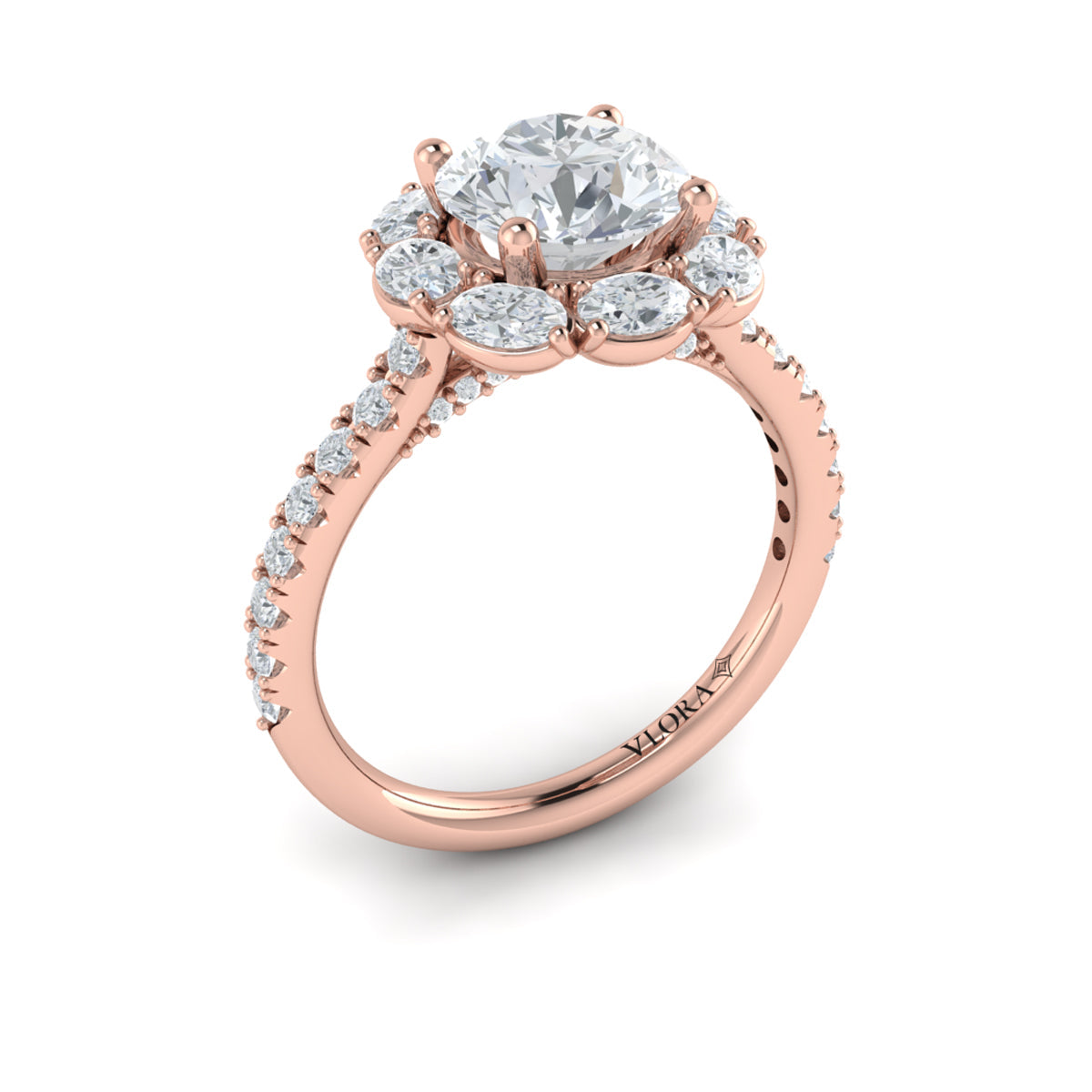 14kt Rose Gold Round Diamond Oval Halo Engagement Ring