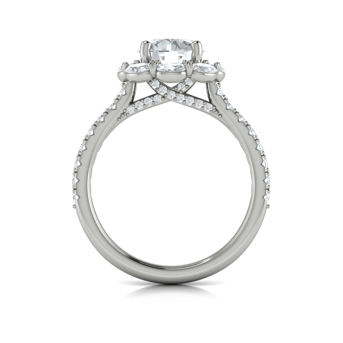 14K White Gold Oval Halo Round Diamond Engagement Ring