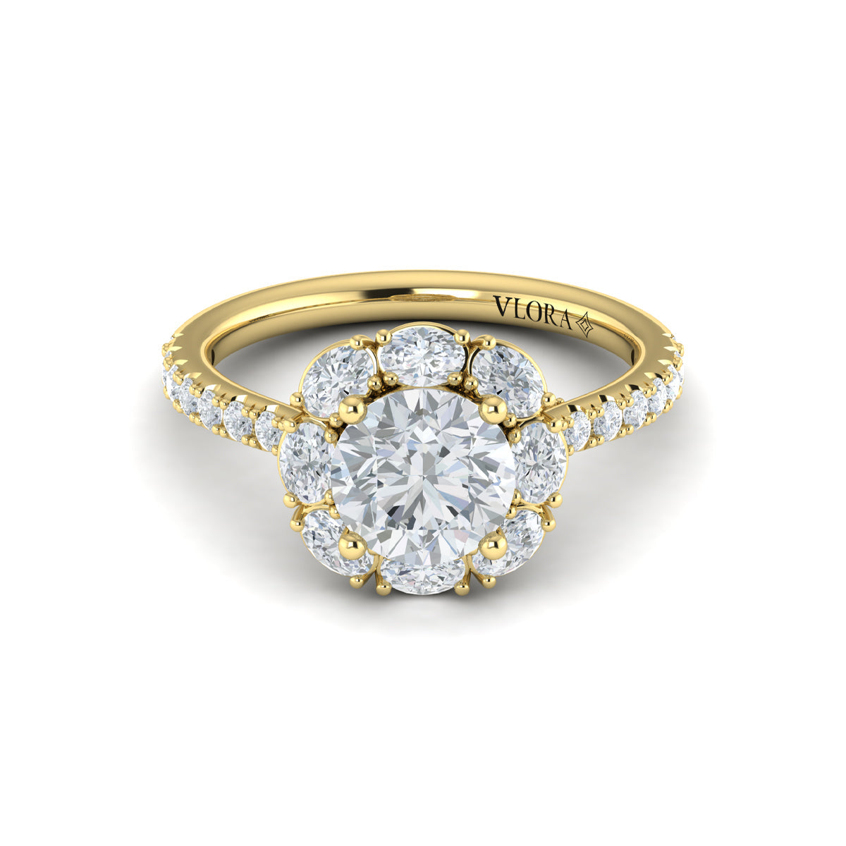 14kt Yellow Gold Round Diamond Oval Halo Engagement Ring