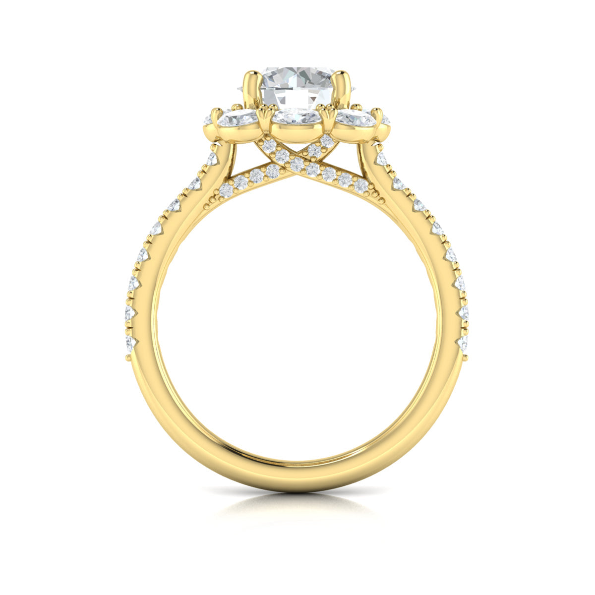 14kt Yellow Gold Round Diamond Oval Halo Engagement Ring